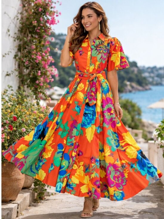 Christopher John Rogers Dresses & Skirts - Christopher John Rogers X Target Floral Maxi Shirt Dress 4 Puff Sleeves